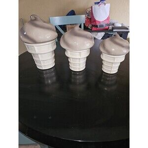 Vintage Vanilla Ice Cream Waffle Cone Ceramic  Canister Cookie Jar Set Of 3